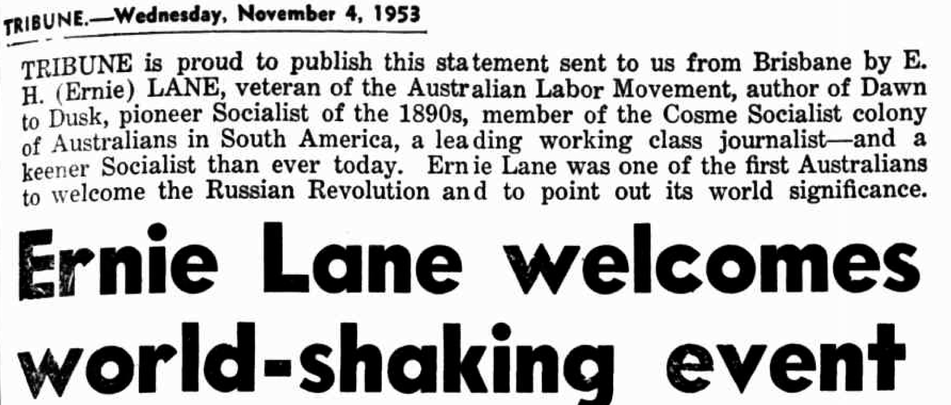 ernie lane tribune nov 4 1953