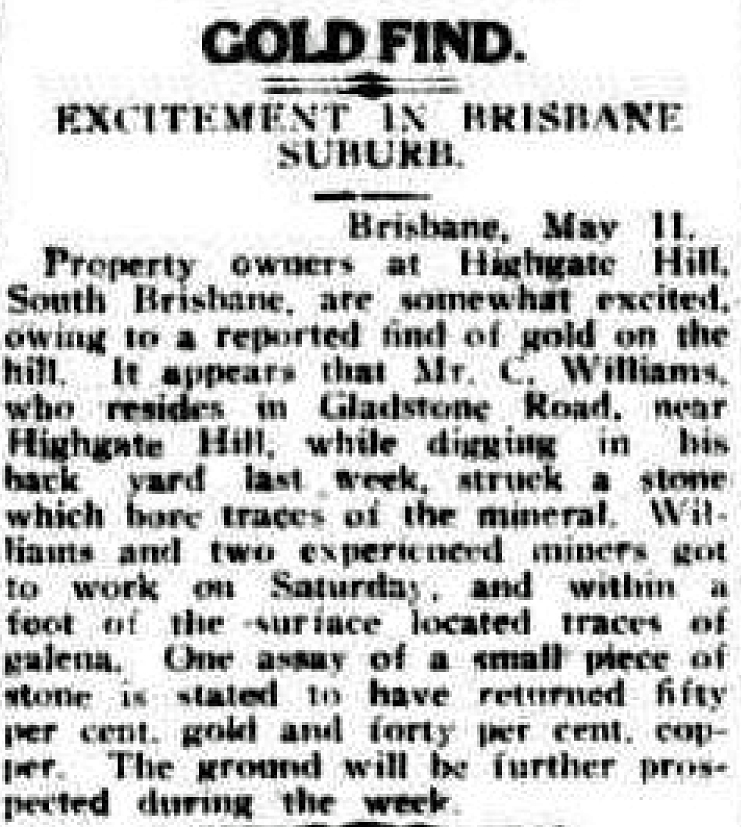 gold found in Highgate Hill 1925