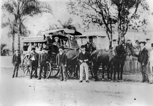 Horse bus owned by John Clark awaiting departure Brisbane 1890s dutton park