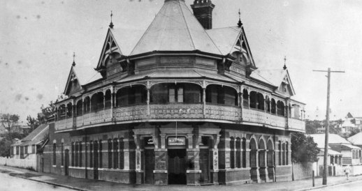 Burkes Hotel, later known as the Red Brick, circa 1929 