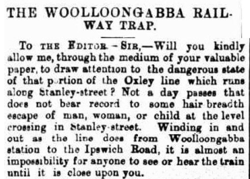 Woolloongabba railway problems 1884