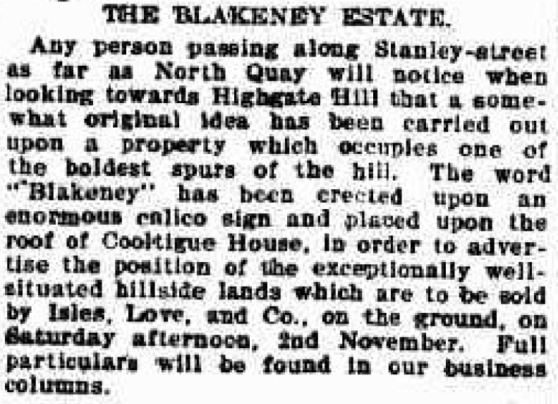 Blakeney estate advertising 1901