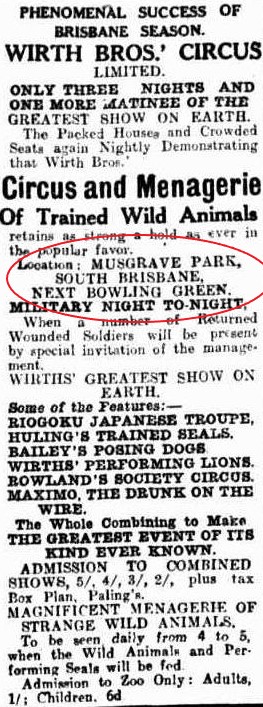 wirths circus musgrave park 1917