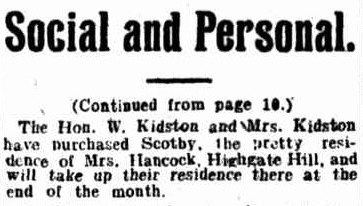 kidstons purchaSE house telegraph 14 may 1910