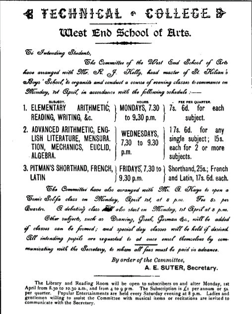 west end tech college 1889 classes