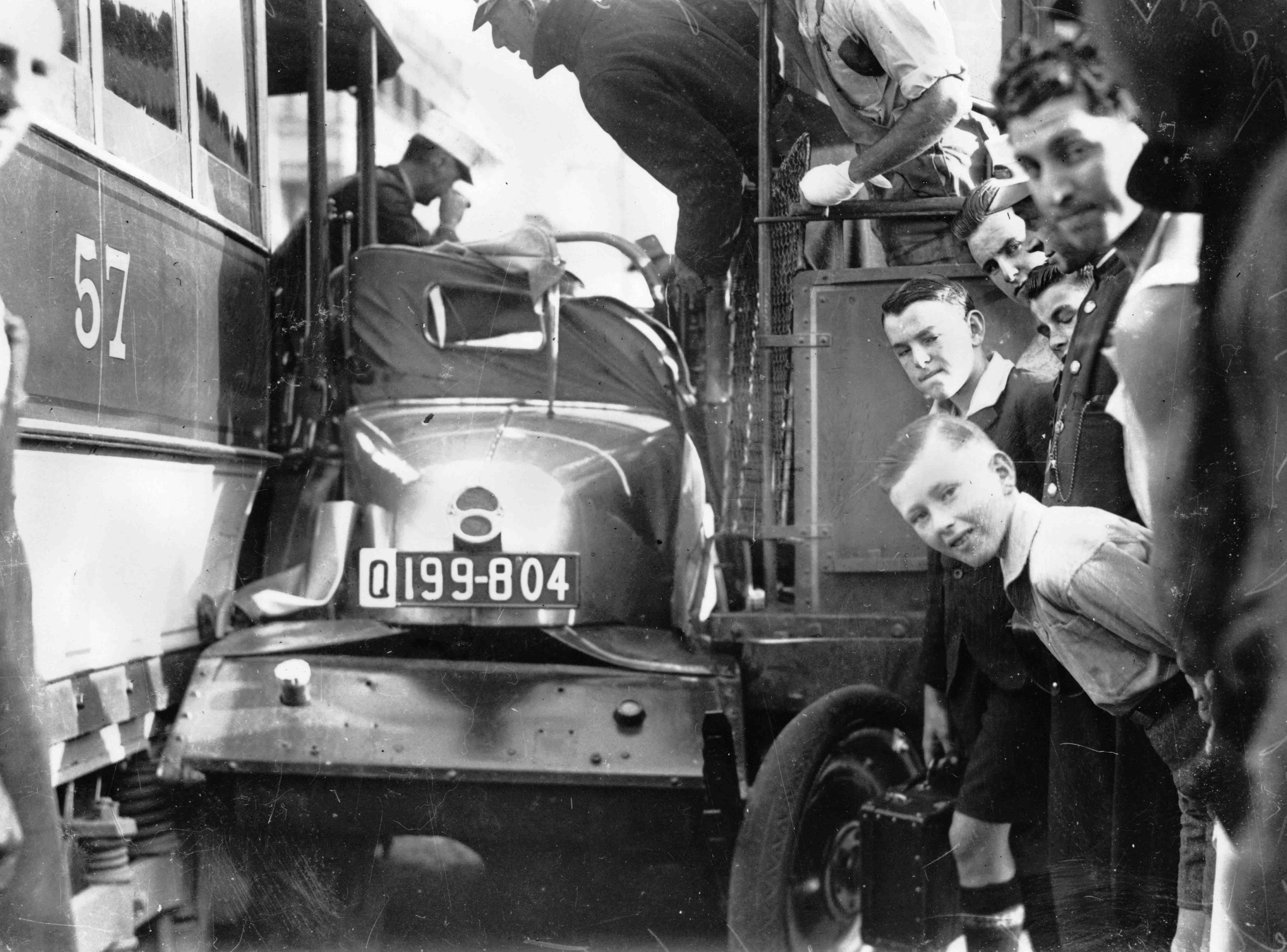 car squashed by trams 1935 small slq